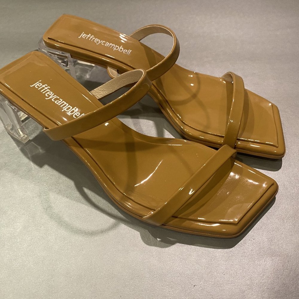 JEFFREY CAMPBELL Epoxy Slide Sandal In Nude Patent Clear - New In Box